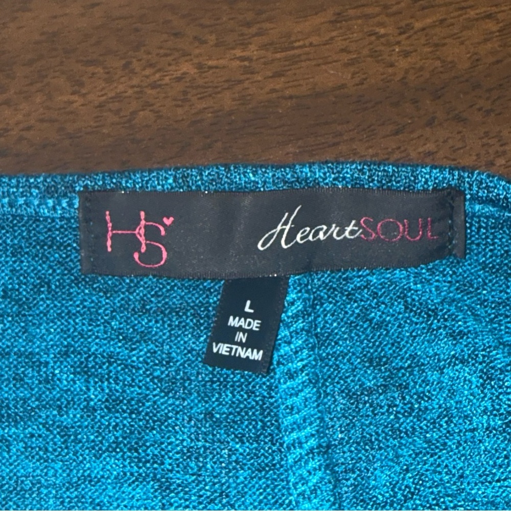 HeartSoul Teal Draped Cowl Neck Ruched Stretch Top Short Sleeve - Picture 5 of 8
